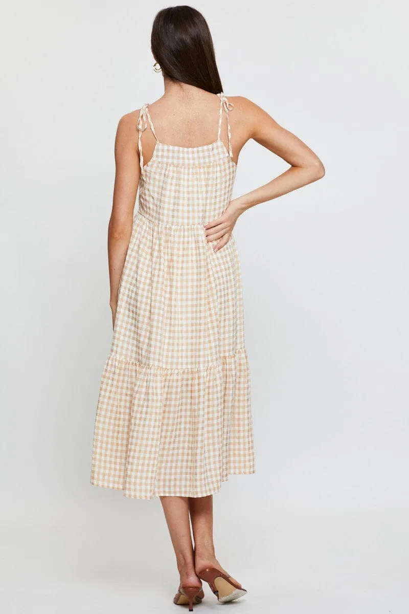 Sapphire Light Fashion-forward piece for evening Check Midi Dress Sleeveless Tie Shoulder