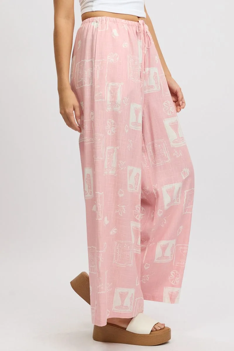 Adaptive Fit StaticDissipative Pink Abstract Wide Leg Pants High Rise