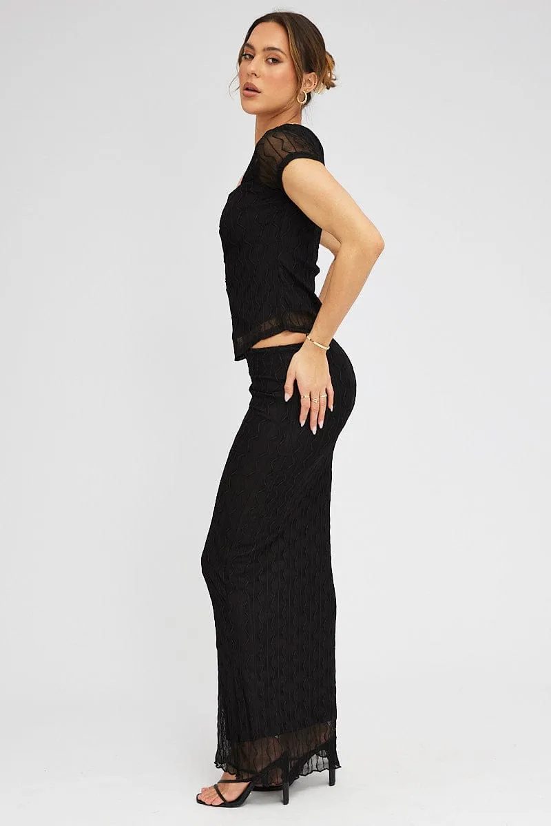 Black Maxi Skirt High Rise Bodycon Elastic Waist Lace birthday party