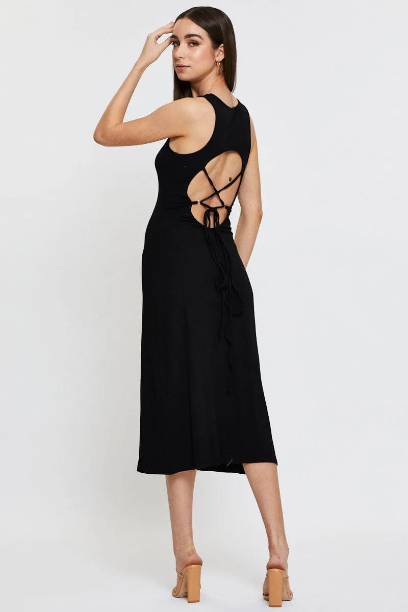 Black Midi Dress Sleeveless skin friendly Dance Floor