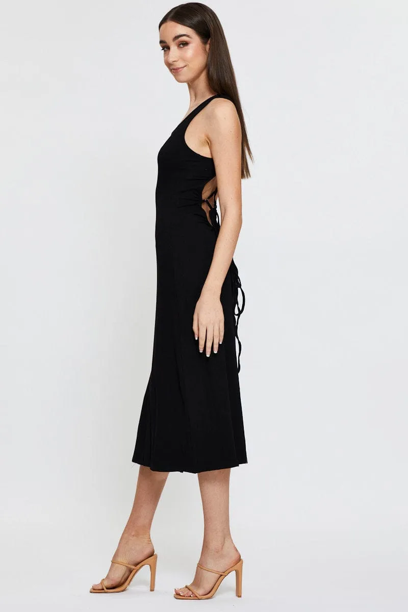 Olive Grove Midi dress with waist tie Black Midi Dress Sleeveless