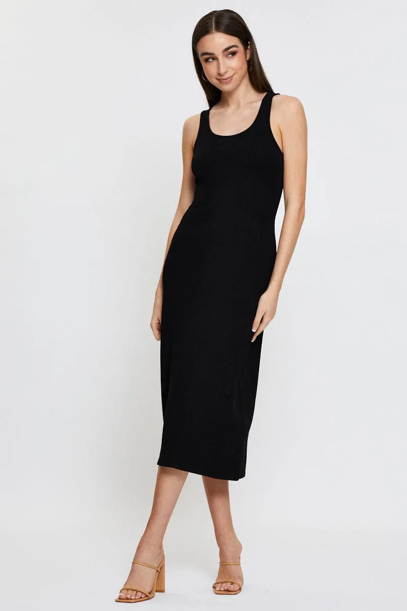 Taxi Line Travel Ready Black Midi Dress Sleeveless