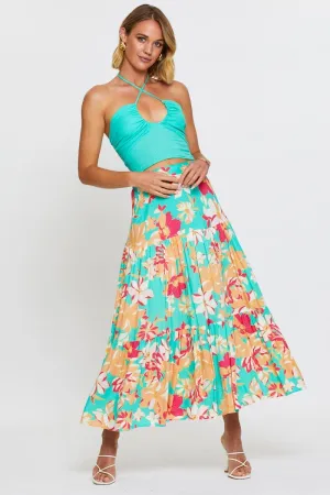 Trendy Style Twist Front Design Print Elastic Waist Maxi Skirt