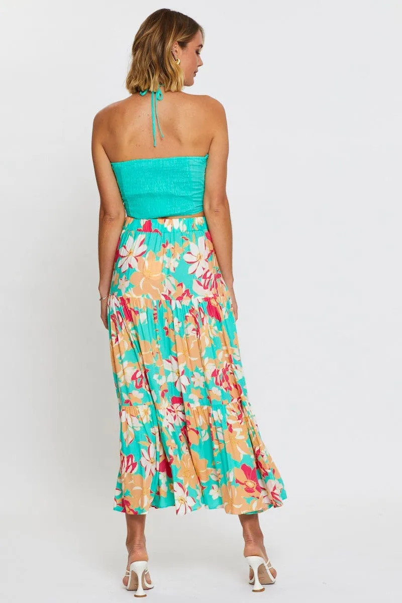 Iconic Style Print Elastic Waist Maxi Skirt