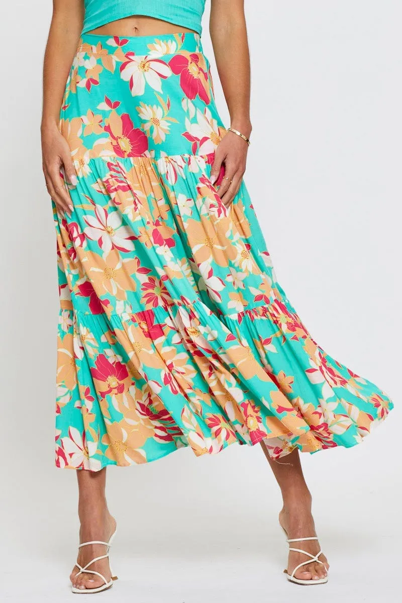 Blogger Favorite raw hem Print Elastic Waist Maxi Skirt