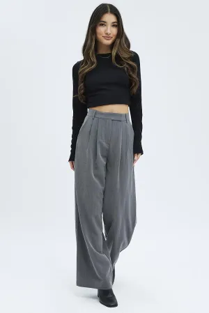 Quick Release Buckle Functional Comfort Wear Grey Wide Leg Pants Turn Down Waist Low Rise