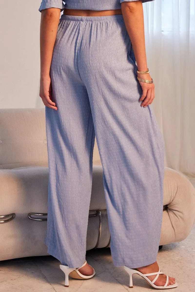 Barrel Waist Light Fit Wear Blue Wide Leg Pants High Rise Textured Fabric