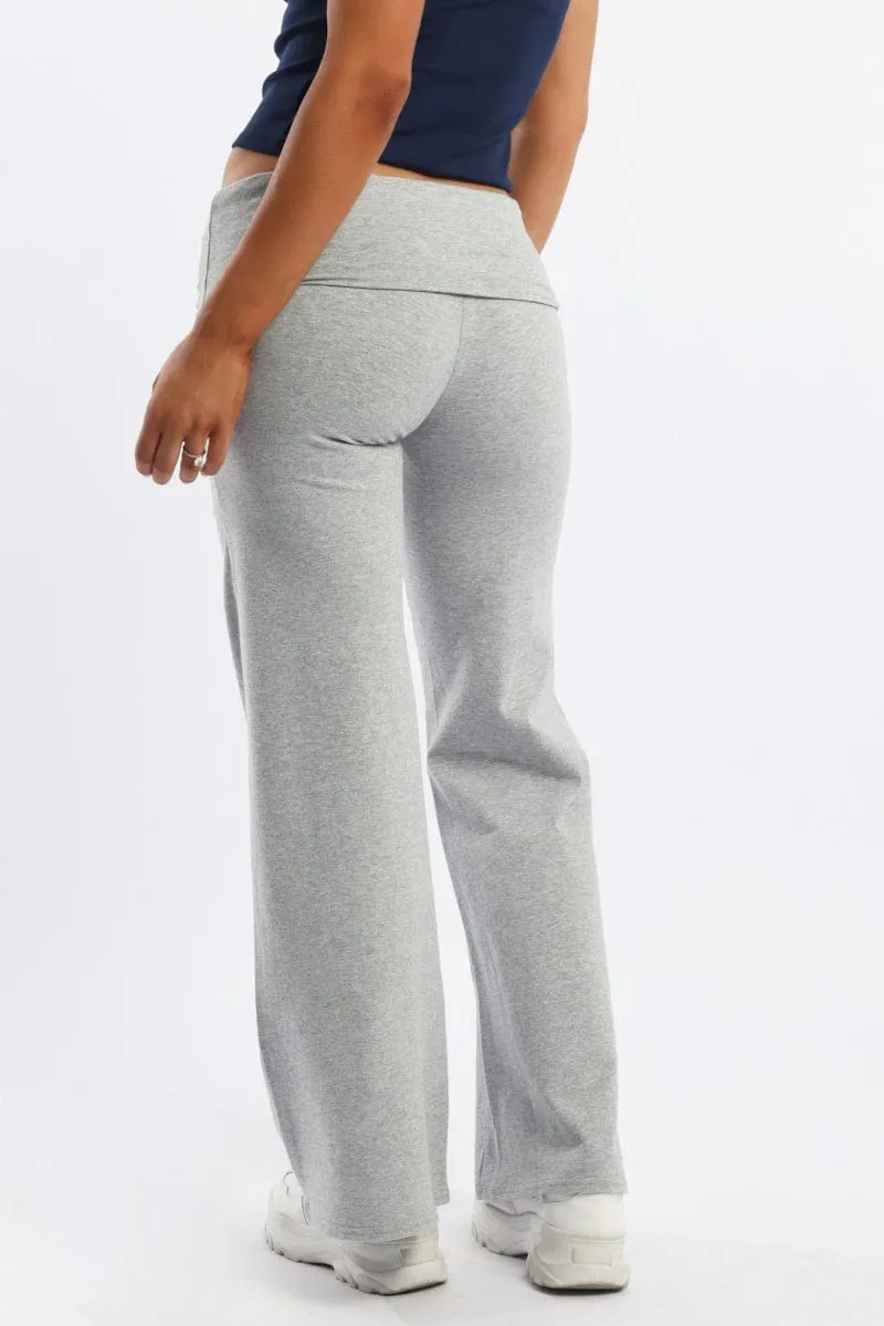 Relaxed Comfort Look Relaxed Waist Grey Wide Leg Pants Folded Waist Jersey