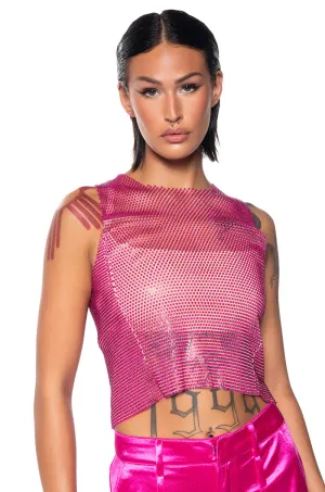 UV protection layer Concealable ZELDA RHINESTONE MESH SLEEVELESS TOP
