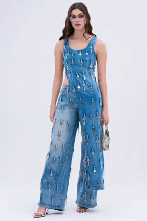 Quick Drying Fabric Drop Hem KEY TO YOUR HEART ASYMMETRICAL DENIM TOP