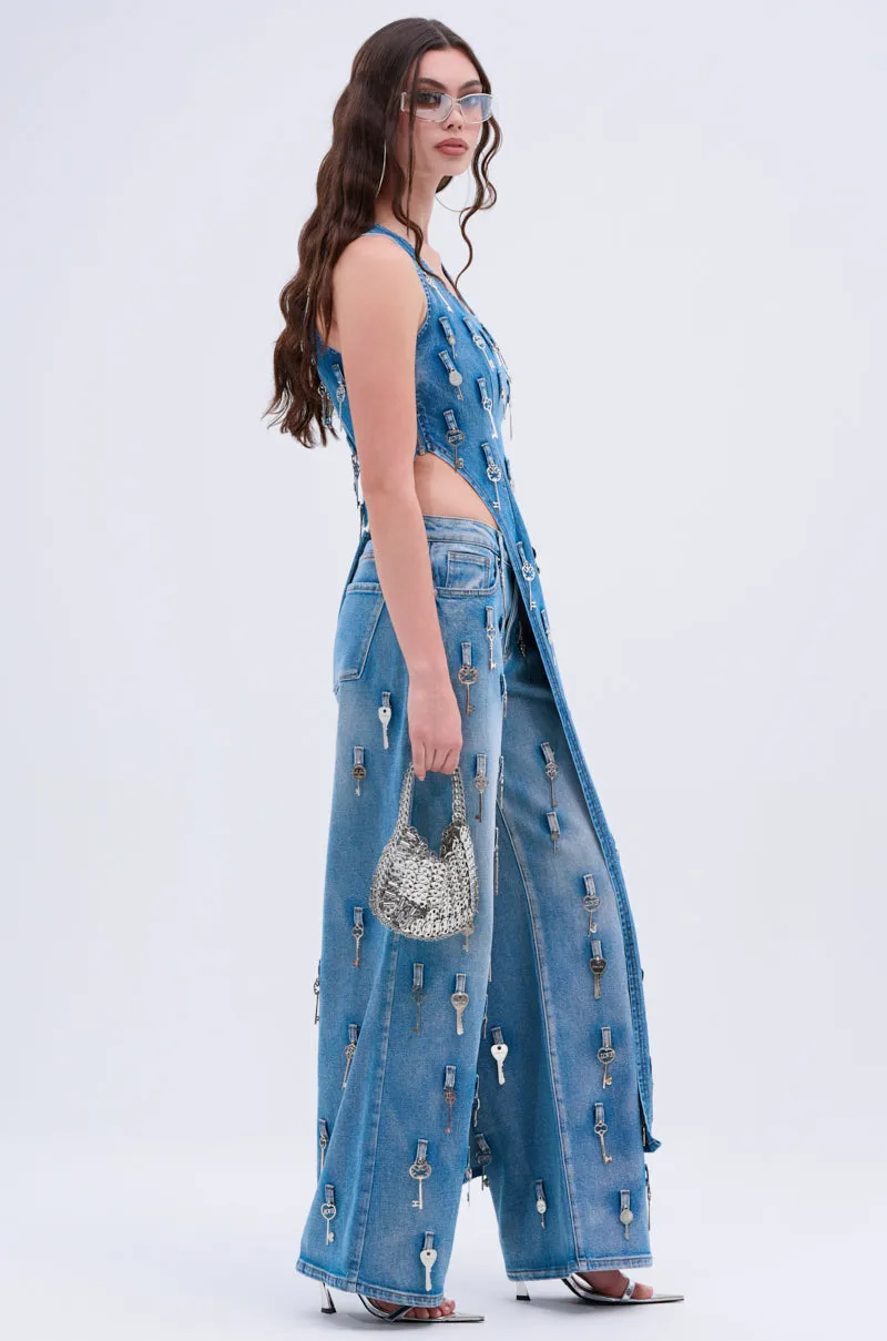 area saturation KEY TO YOUR HEART ASYMMETRICAL DENIM TOP