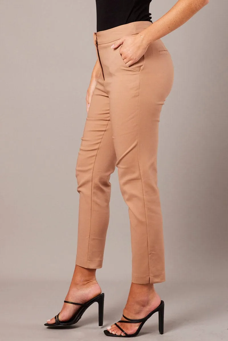 FlexibleKneePanels Brown Slim Pants High Rise