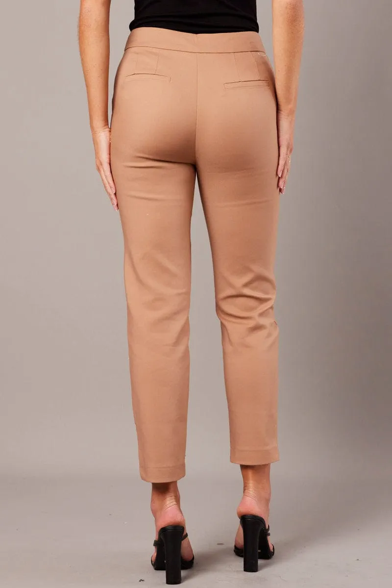 Chic Wear Dynamic Motion Brown Slim Pants High Rise