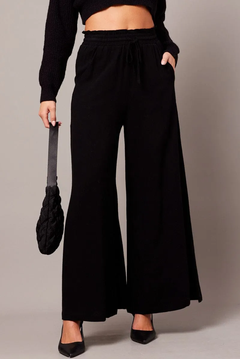 Black Wide Leg Pants High Rise Soft and Cozy SoftCottonBlend