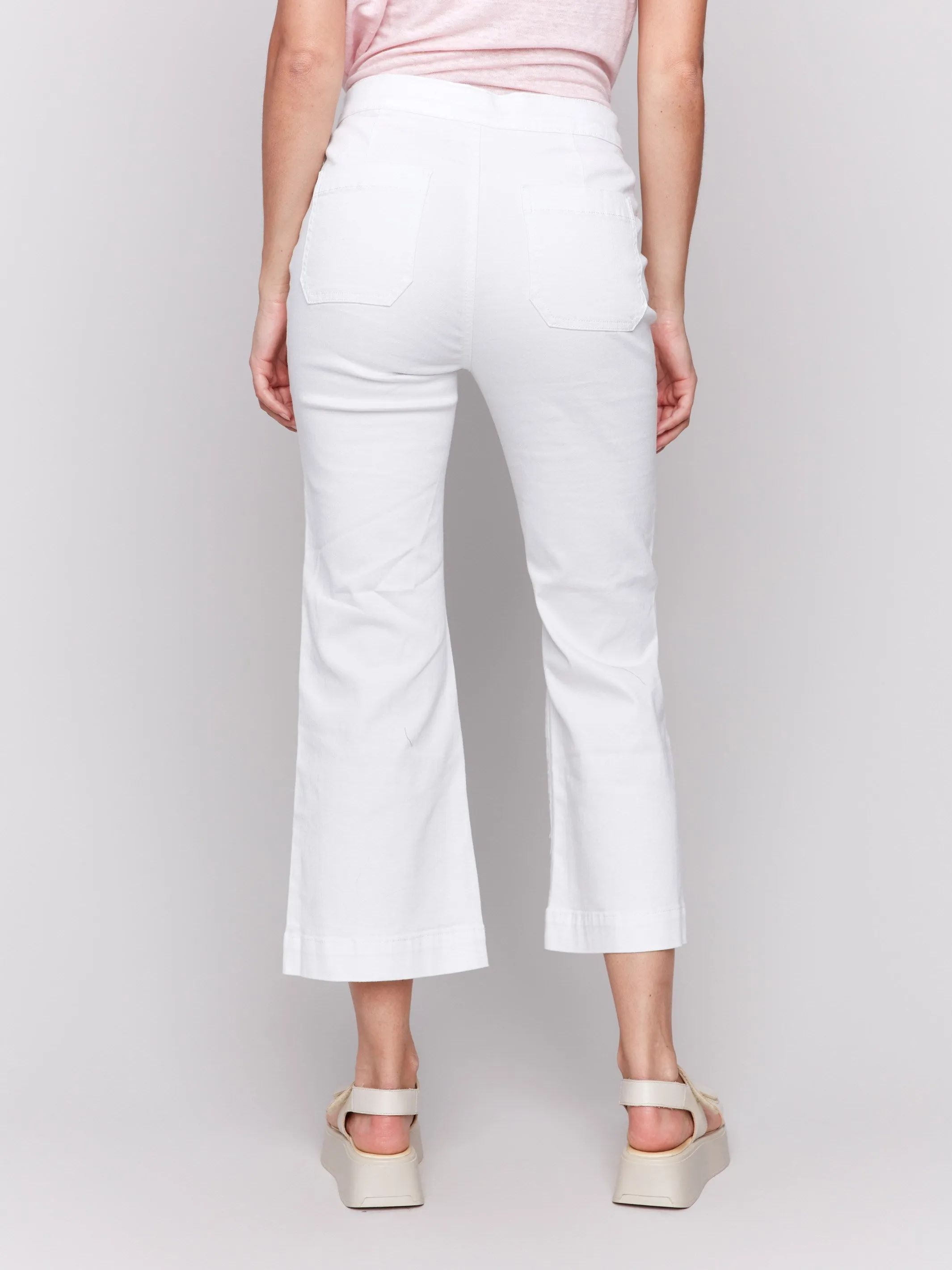 Cropped Pull-On Flare Jeans with Front Buttons - White Night Out Parent Style Holiday Vibes High Quality