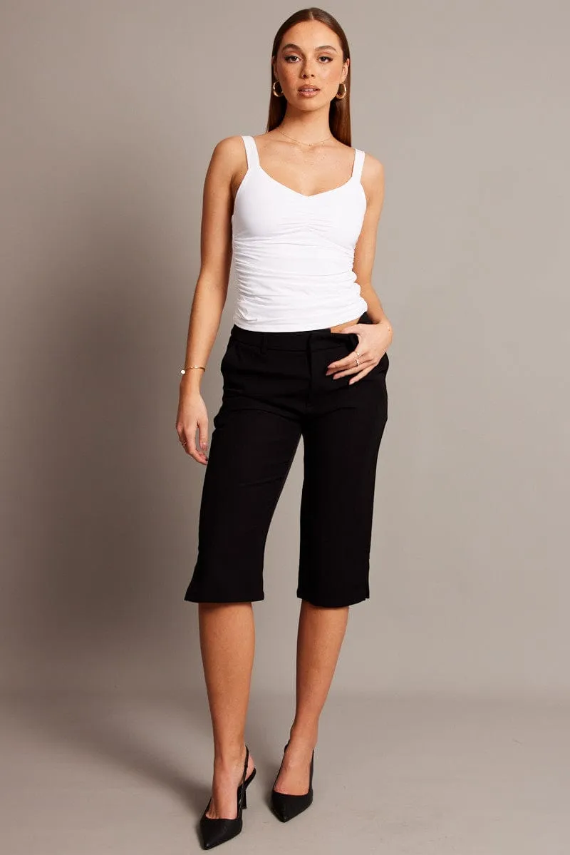 Black Capri Pants Mid Rise HypoallergenicMaterial Breath Friendly