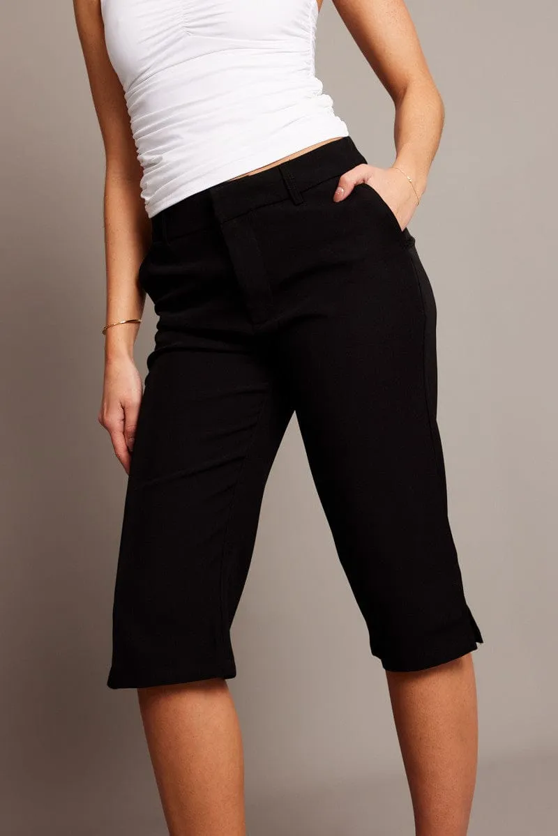Black Capri Pants Mid Rise Relaxed Style Trendy Look