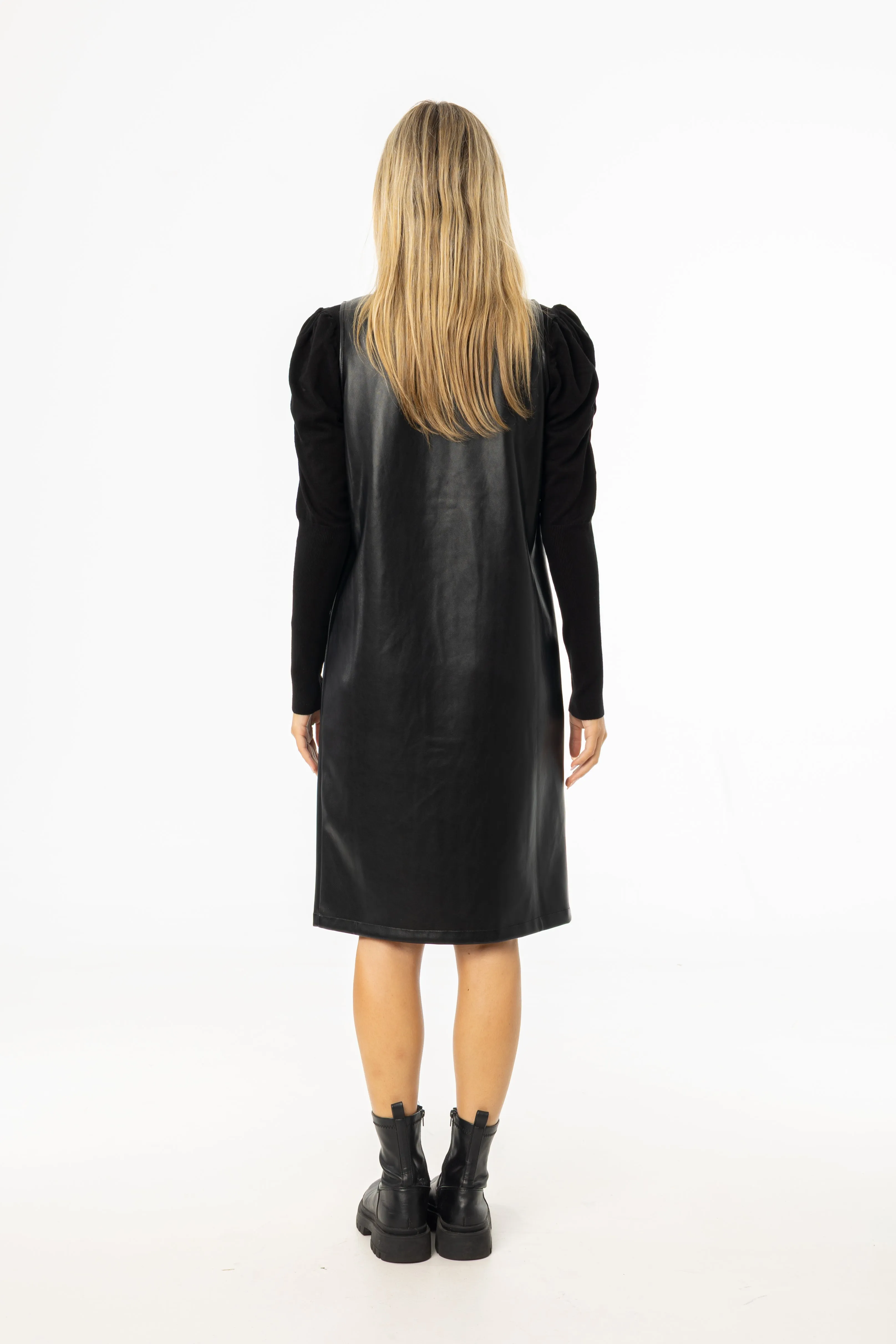 Black Vegan Leather Vest Dress Fashionable Look Colorfast Dye