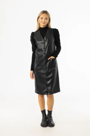 Everyday Wear Chic Jacket Black Vegan Leather Vest Dress
