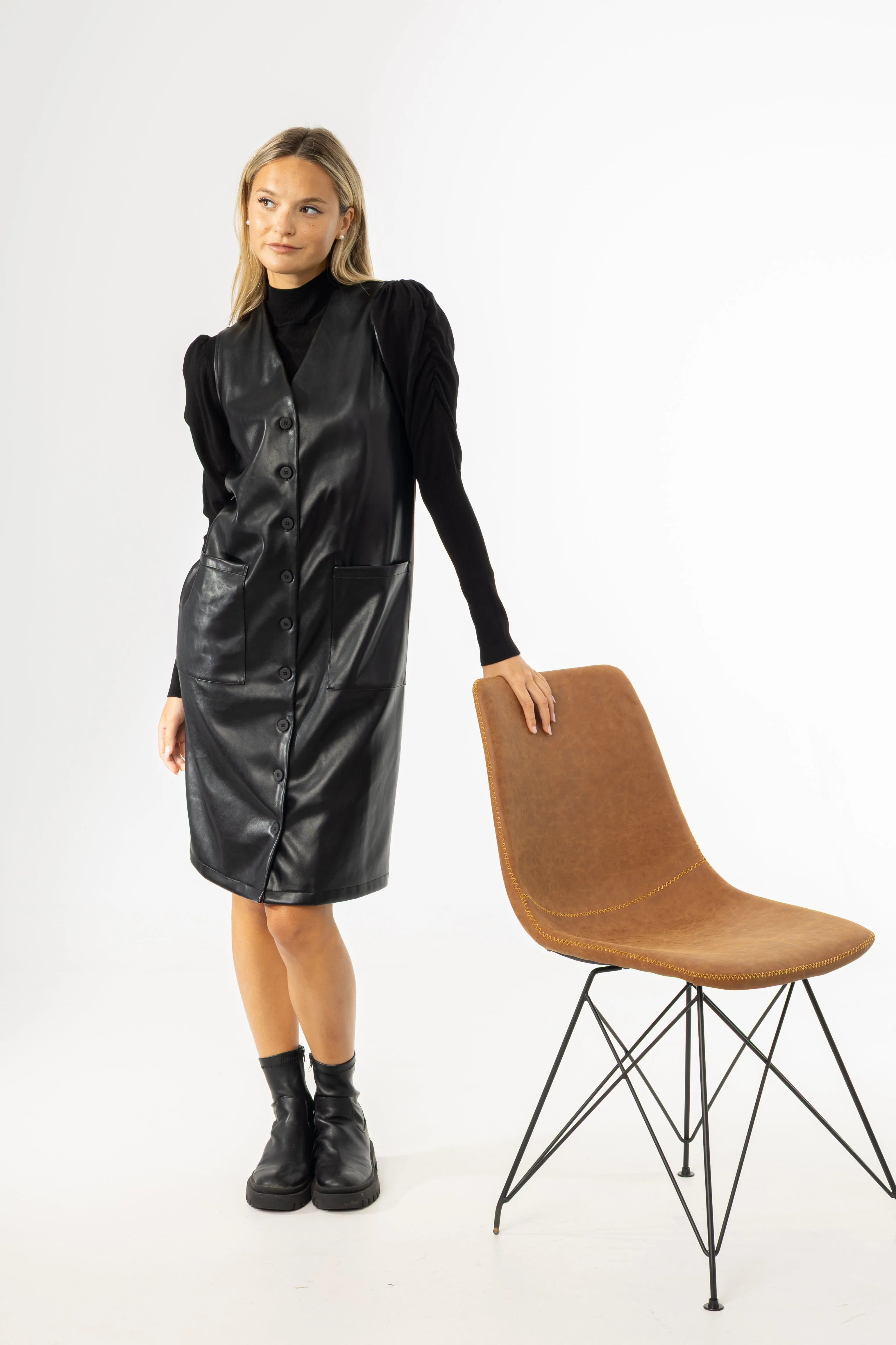 Silent Mood Black Vegan Leather Vest Dress