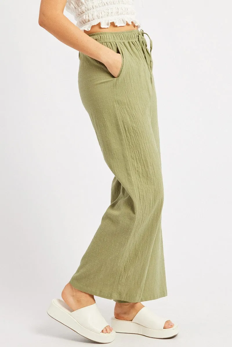 AntiPilling Slip Resistant Green Wide Leg Pants High Rise