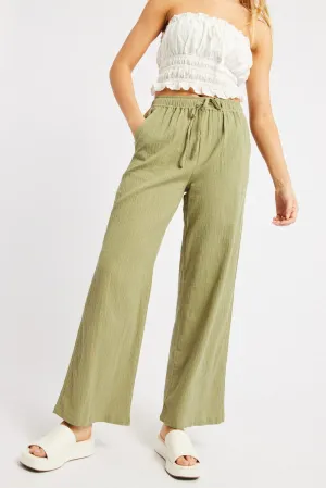 Green Wide Leg Pants High Rise Bonded Seam Technology
