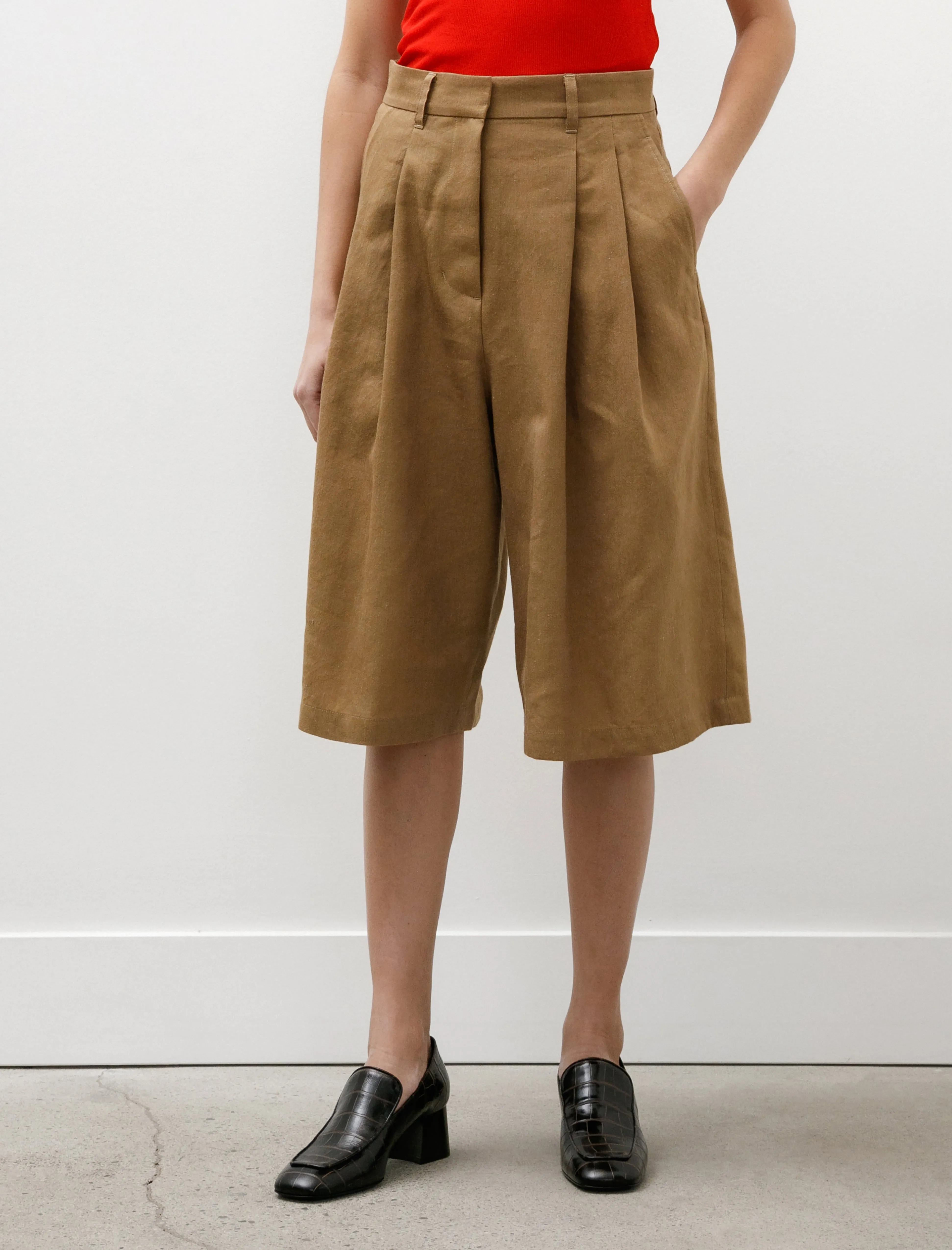 AntiOdorTreatment Wool Linen Half Pants Beige