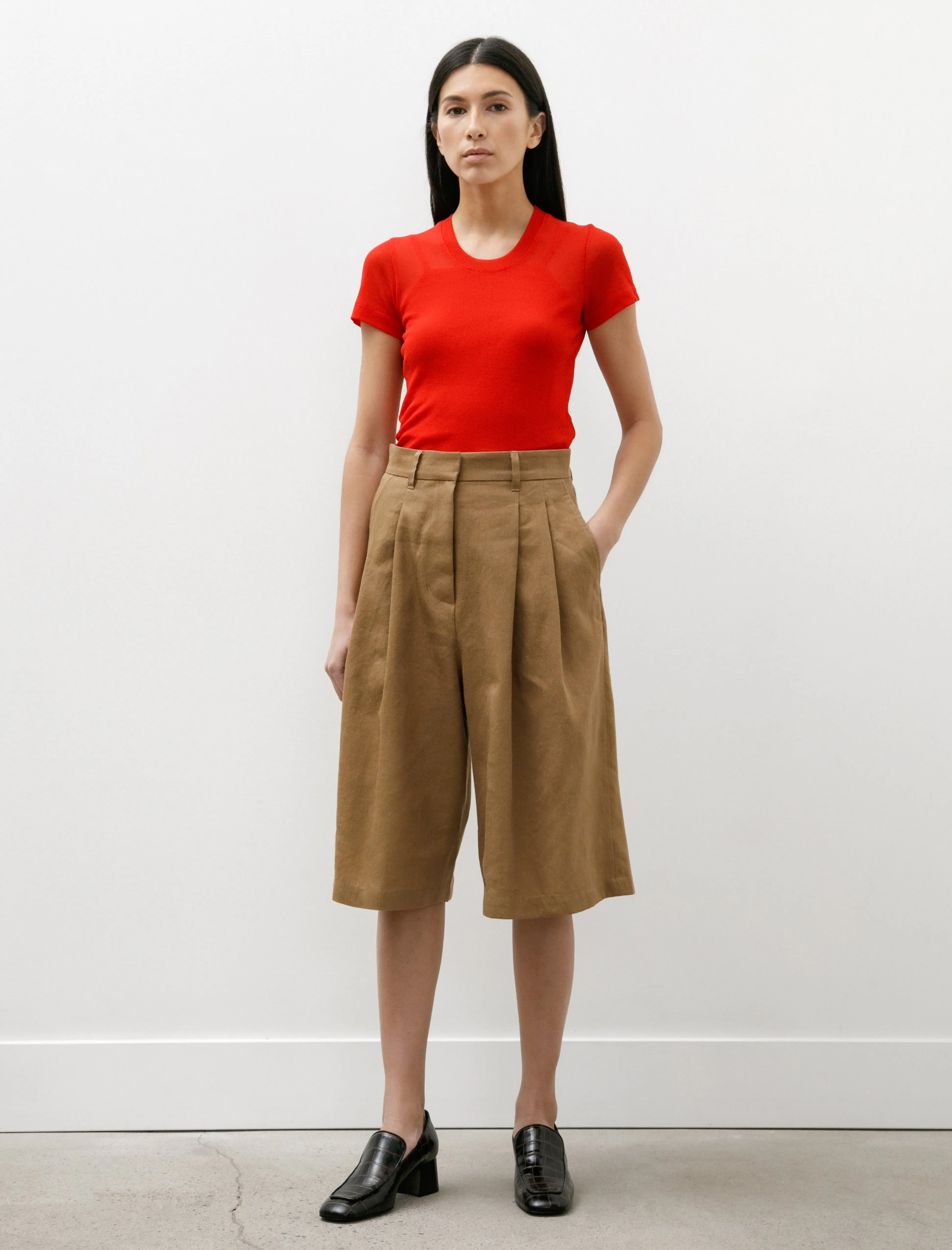picnic clothes Wool Linen Half Pants Beige