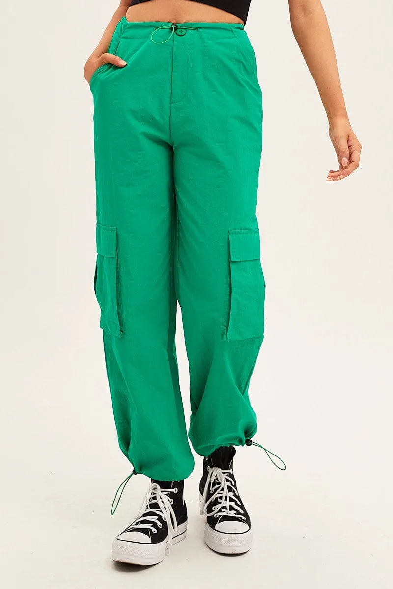 Thermal Regulating Fabric Green Cargo Parachute Pants