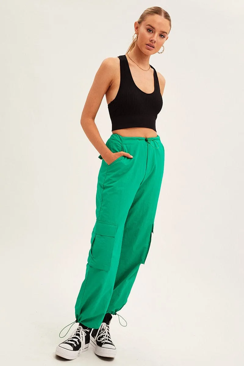 RegularFit StretchWaistband Green Cargo Parachute Pants