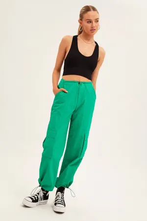 Green Cargo Parachute Pants Casual Office
