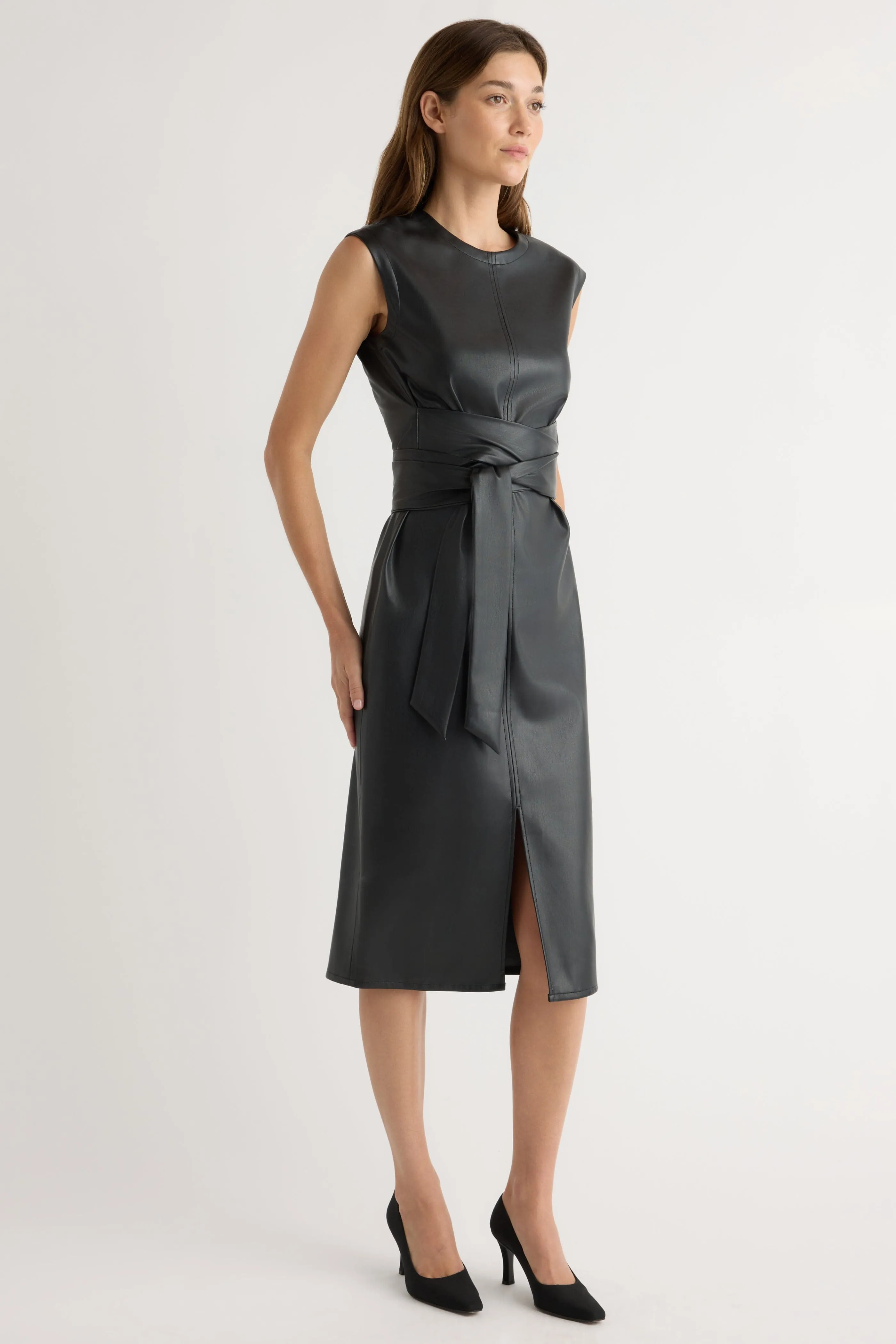 Pilar Vegan Leather Tie-Front Dress RecycledPolyester