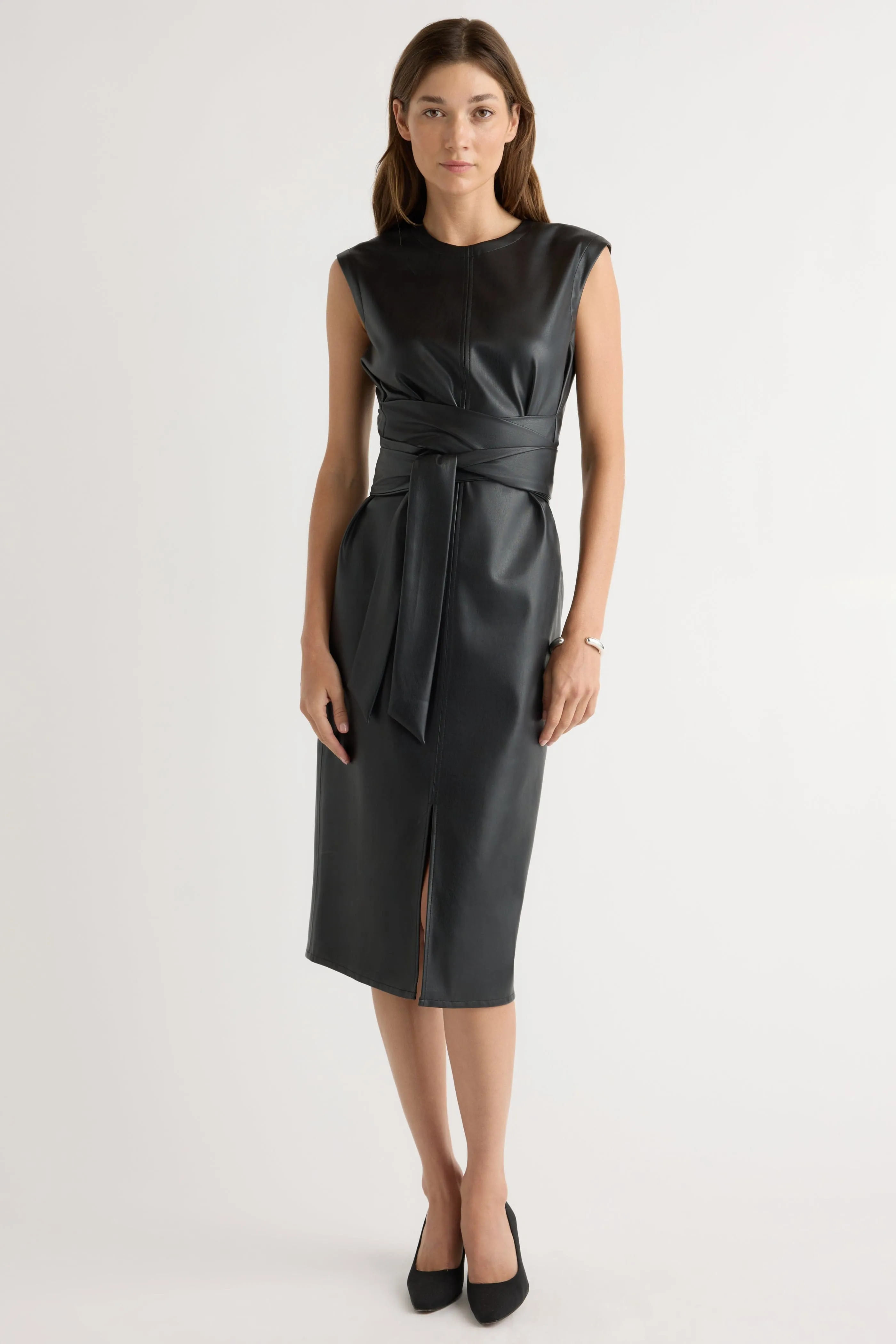 Relaxed Cut StaticResistantTextile Pilar Vegan Leather Tie-Front Dress