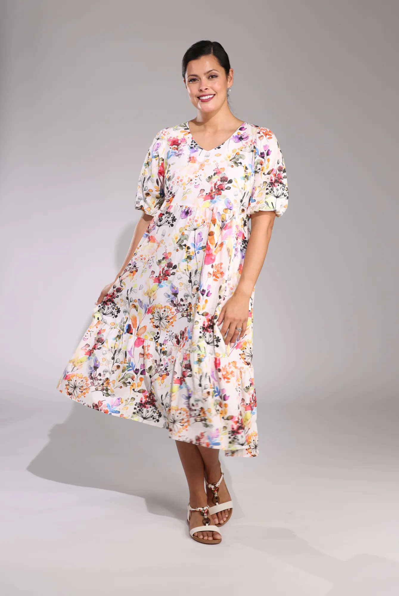 Practical Jacket World Glow Midi Sundress | Watercolour Garden | 6521C1