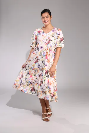 Practical Jacket World Glow Midi Sundress | Watercolour Garden | 6521C1