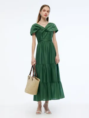 Scandi Clean Relaxed Jeans Tencel Blend Convertible Neckline Women Maxi Dress