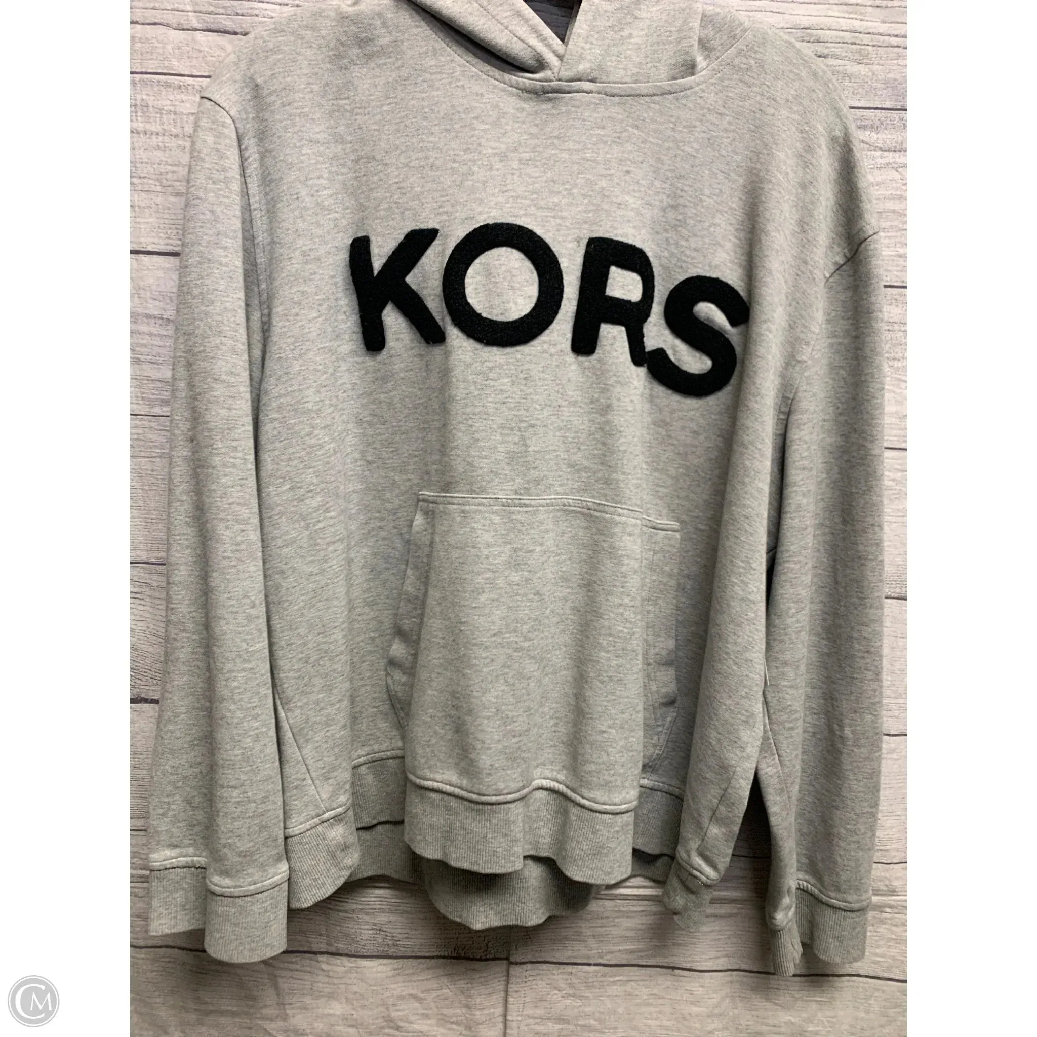 Placket Closure Lightweight Jacket Athletic Sweatshirt Hoodie By Michael Kors In Black & Grey, Size: M
