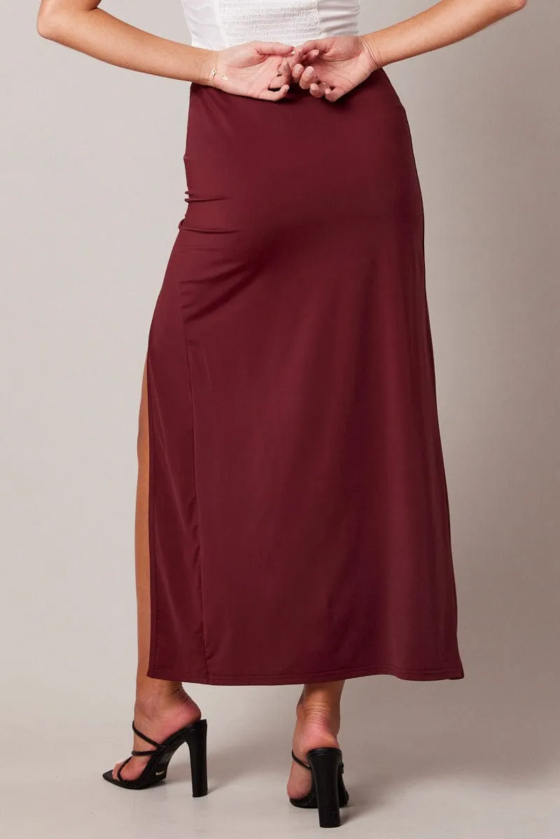 Machine washable Easy Combo Purple Maxi Skirt Mid Rise Split Nylon