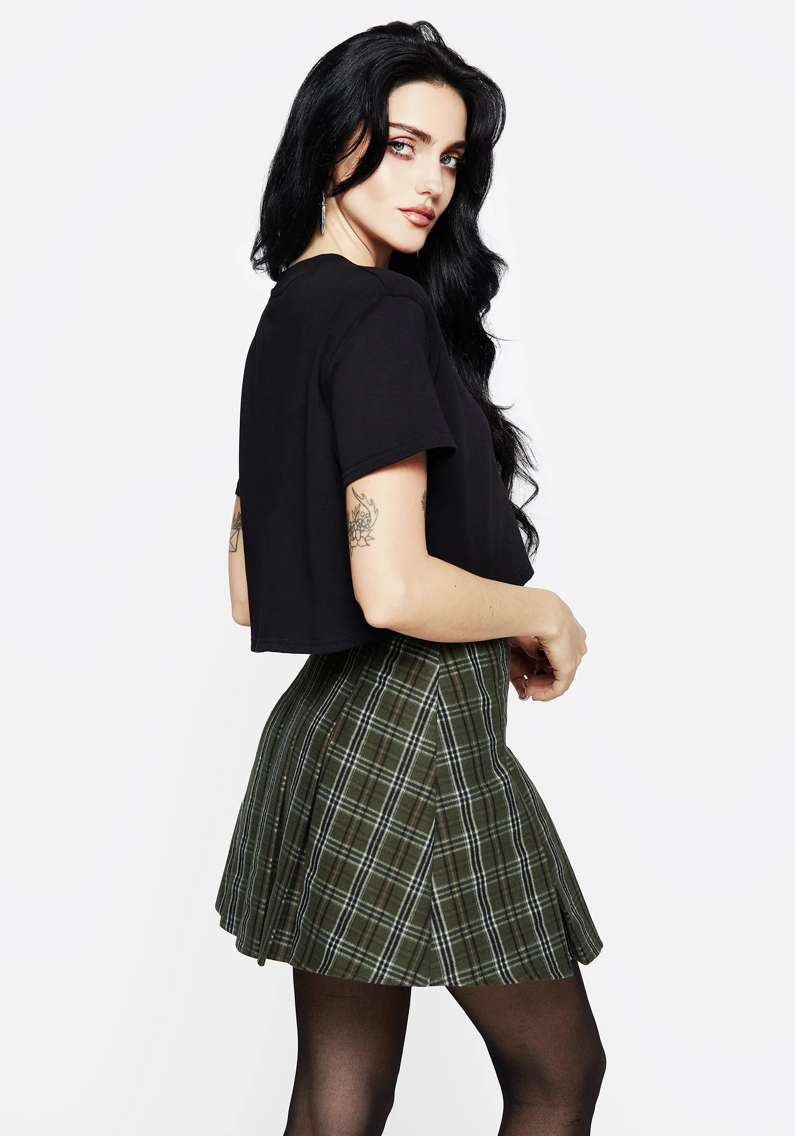 Morningstar Check Pleated Micro Mini Skirt Sleek Motion