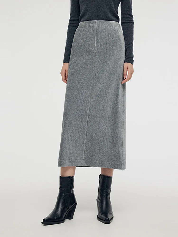 Stretch Back Slit Knitted Women Midi Skirt lace accents Durable Hem
