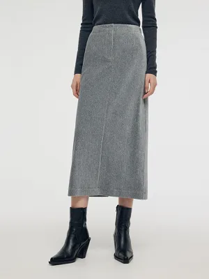 Stretch Back Slit Knitted Women Midi Skirt lace accents Durable Hem