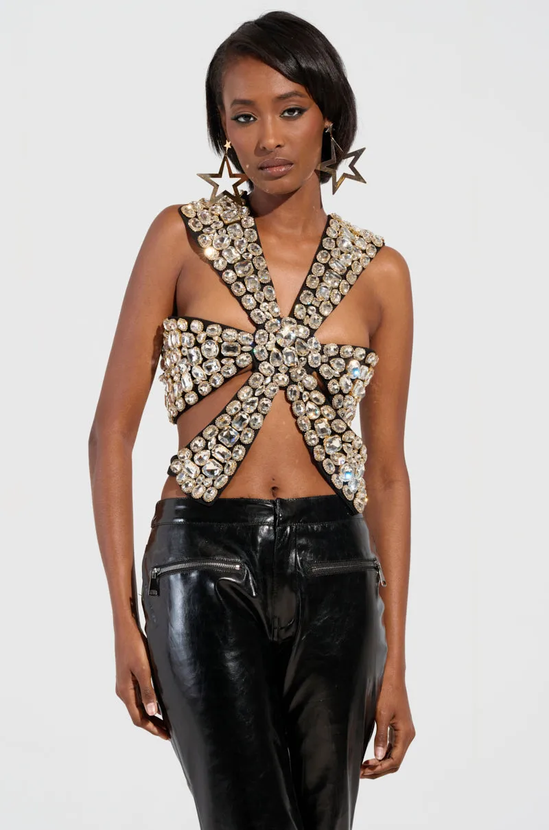 RHINESTONE ENCRUSTED DRAMATIC TOP Strategic