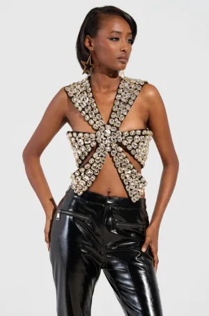 rescue teams Corrosion - resistant RHINESTONE ENCRUSTED DRAMATIC TOP