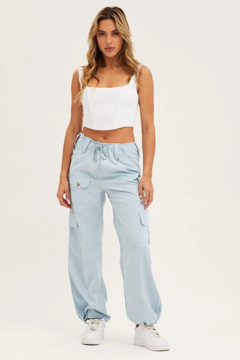 Blue Cargo Parachute Pants Strap Waist Quick Motion Comfy Essentials Wear