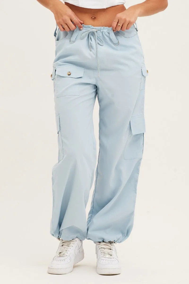 FadeResistant Blue Cargo Parachute Pants Strap Waist