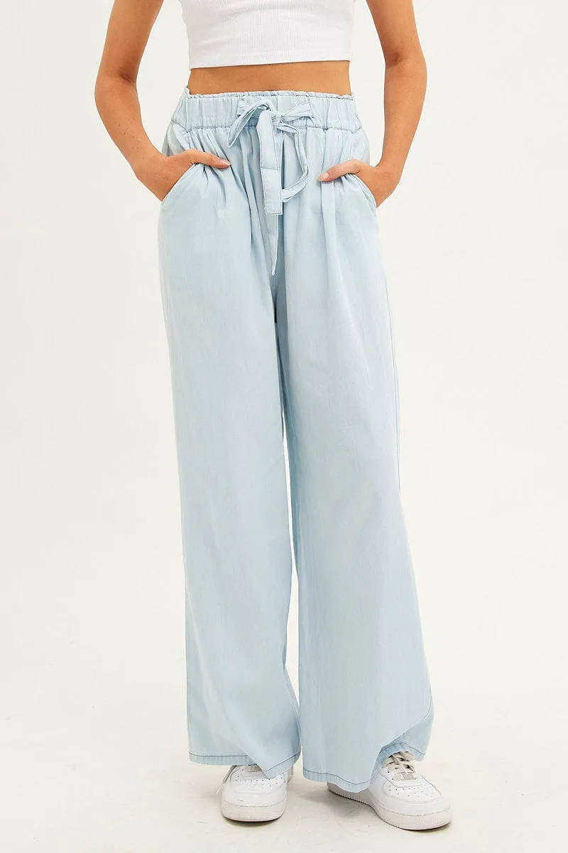 ThermalRegulatingLining Abrasion Resistant Fabric Blue Chambray Pant Tie Front Wide Leg