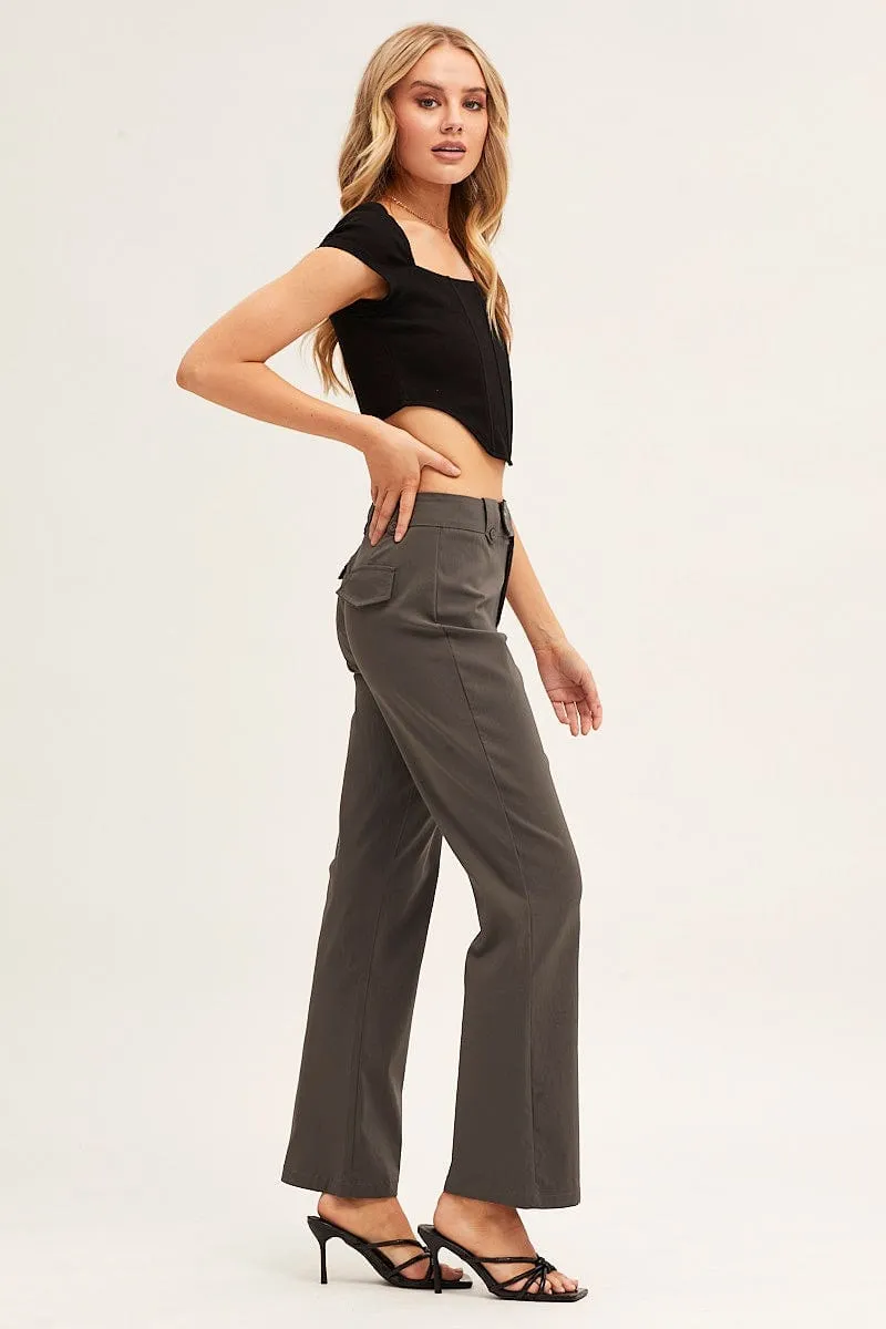 Grey Mid Rise Stretch Flare Pant Versatile Layering