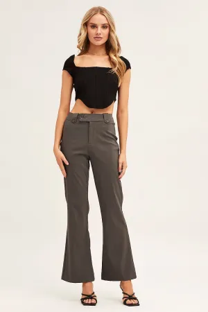 Grey Mid Rise Stretch Flare Pant anti static Anti Snag Threading