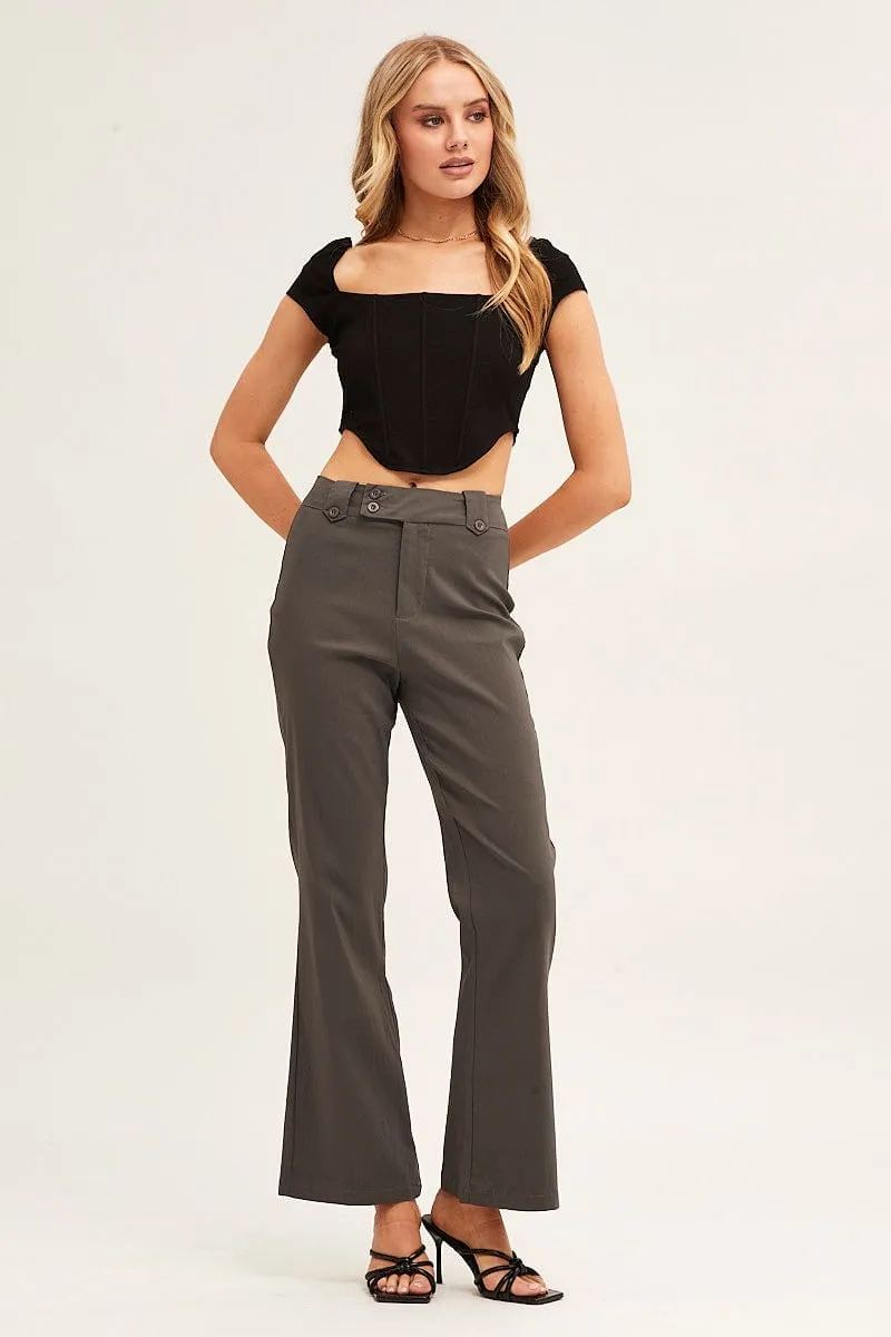 Compact Packability Casual Layering Grey Mid Rise Stretch Flare Pant