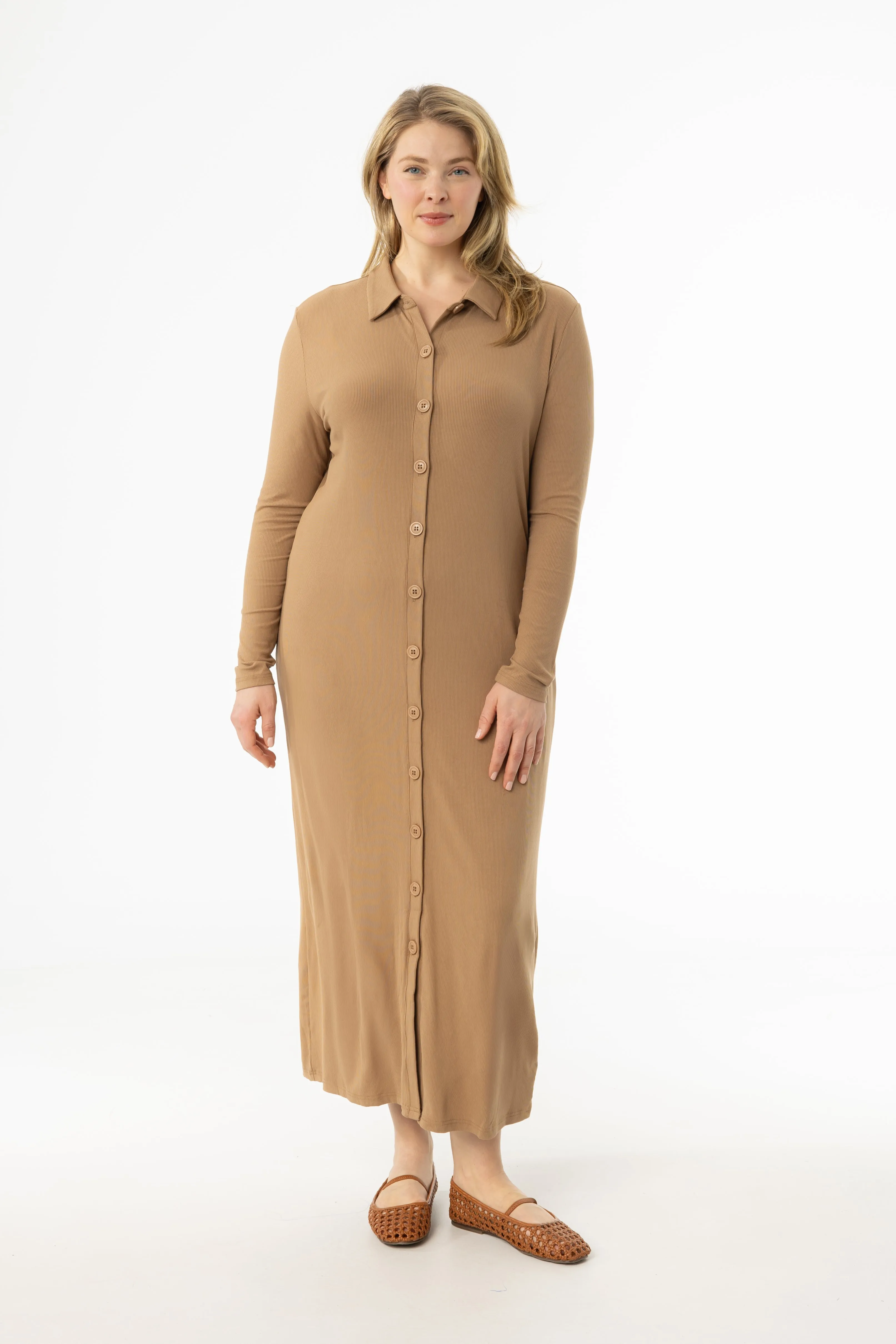 Layered Skirt MoistureWicking Fabric Mocha Cardi Maxi Dress